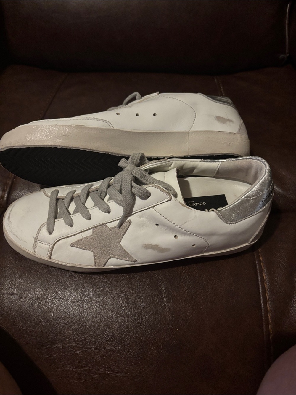 Golden Goose White Sneakers with Gray Star Accent - Picture 5 of 13